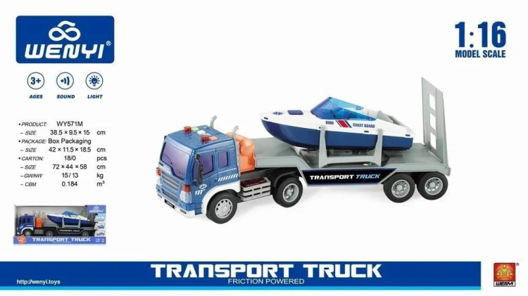 Samochód z lawetą i motorówką 1:16 WY571M, Maksik