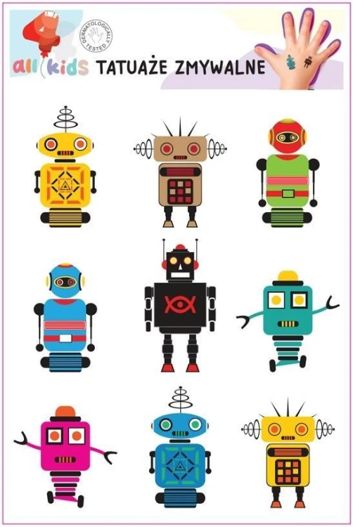 Tatuaże zmywalne dla dzieci Roboty, All4Kids