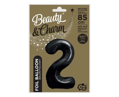 Balon foliowy B&amp;C cyfra 2 matowa czarna 85cm