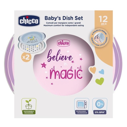 Zestaw dwóch talerzy 12m+ różowy, Chicco