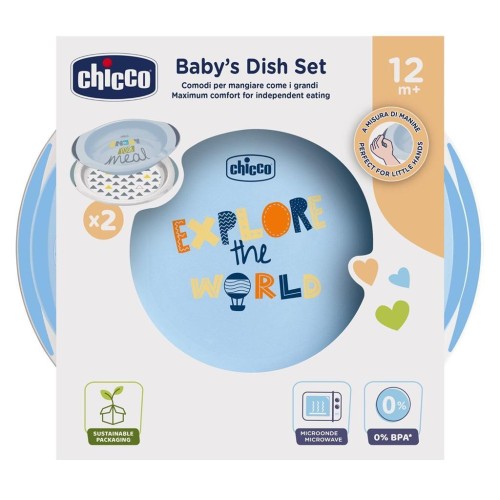 Zestaw dwóch talerzy 12m+ niebieski, Chicco