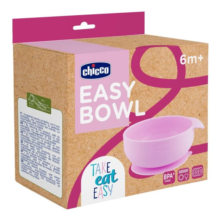 Miseczka silikonowa 6m+ różowa, Chicco
