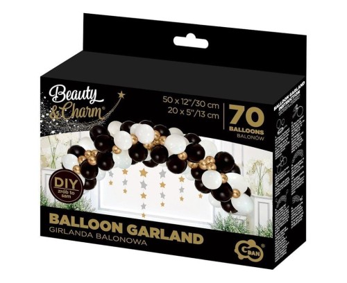 Girlanda balonowa B&amp;C biało-złoto-czarna 70szt