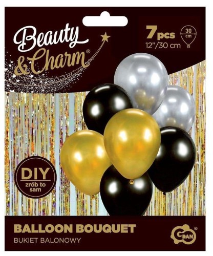 Balony Beauty&amp;Charm bukiet złoto-czar. 30cm 7szt
