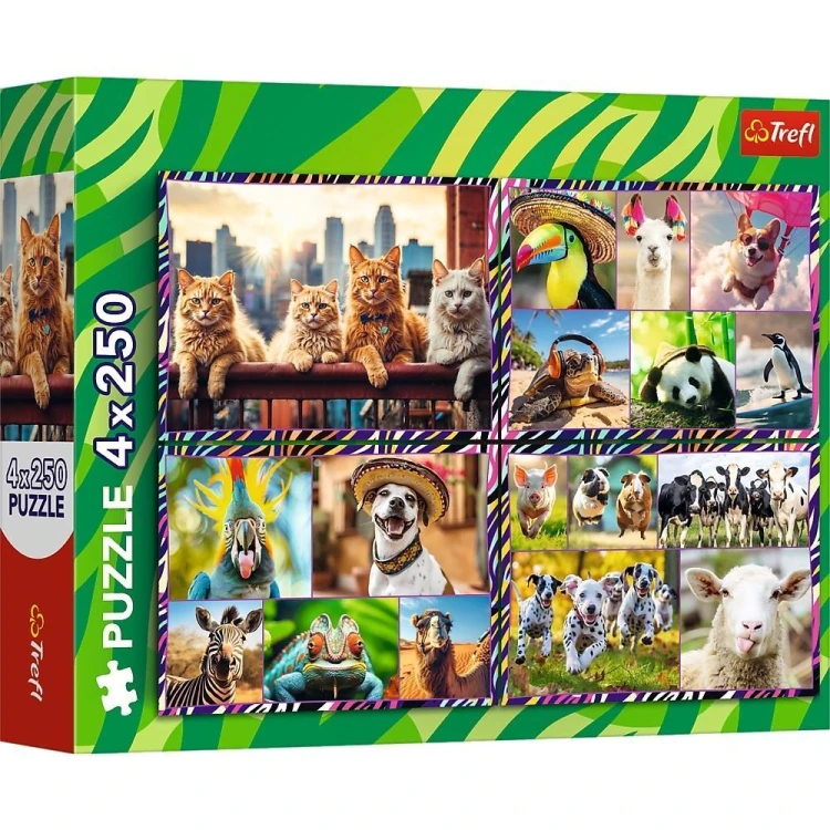 Puzzle 4x250 Zabawne zwierzaki TREFL, Trefl