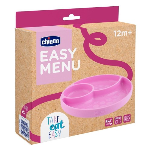 Talerz silikonowy 3-dzielny 12m+ różowy, Chicco