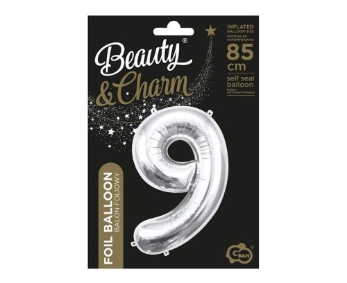 Balon foliowy B&amp;C cyfra 9 srebrna 85cm