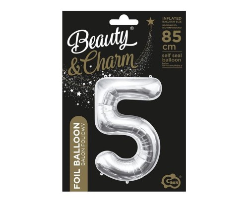 Balon foliowy B&amp;C cyfra 5 srebrna 85cm