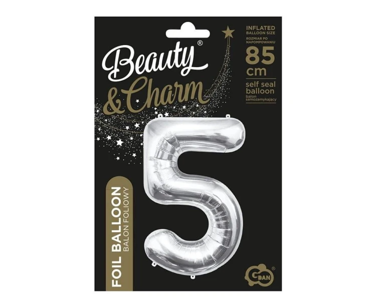 Balon foliowy B&amp;C cyfra 5 srebrna 85cm