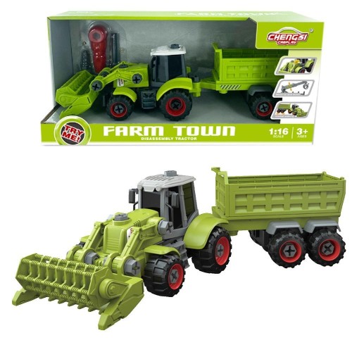 Traktor z łyżką i przyczepą do skręcania, Askato