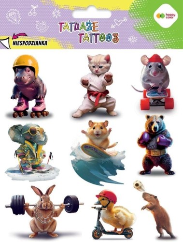 Tatuaże zmywalne Sports Animals HAPPY COLOR, GDD