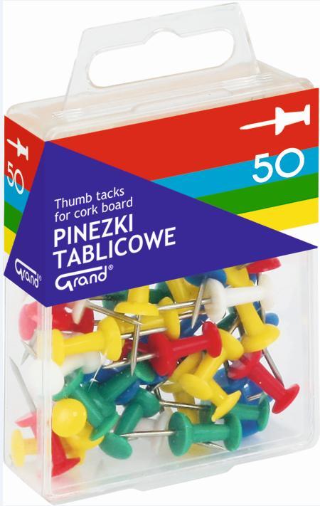 Pinezki tablicowe kolorowe 50szt GRAND, Grand