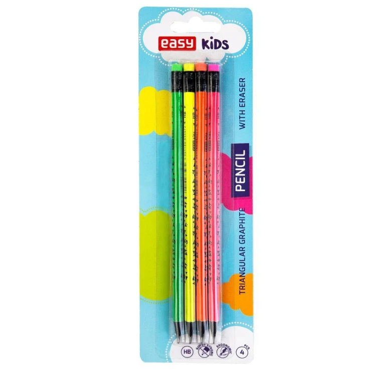 Ołówek z gumką Fluo 4 sztuki EASY, Easy Stationery