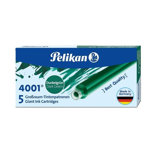 Naboje atramentowe długie 5szt zielone, PELIKAN