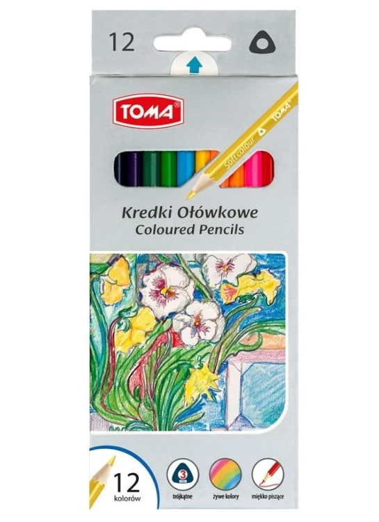 Kredki ołówkowe trójkątne 12 kolorów TOMA, TOMA