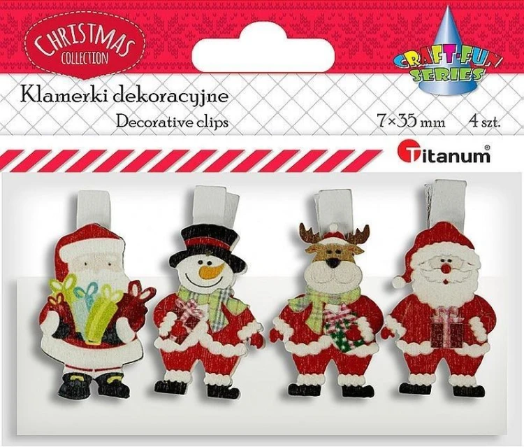 Klamerki drewniane z dekorem 4szt, Titanum