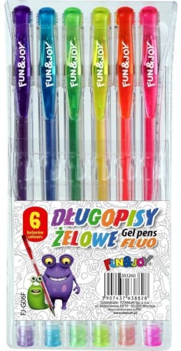 Długopisy żelowe fluo 6 kolorów, Titanum