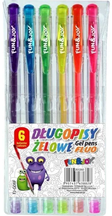 Długopisy żelowe fluo 6 kolorów, Titanum