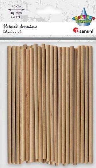 Drewniane patyczki okrągłe 3x100mm 60szt, Titanum