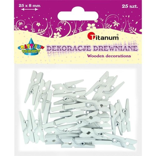Klamerki drewniane białe 25szt, Titanum