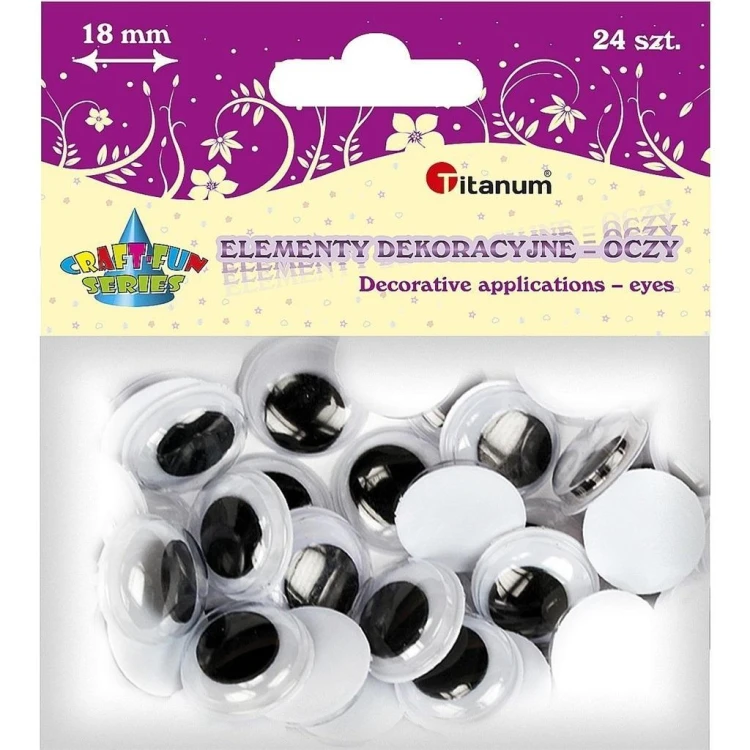 Oczy bez kleju i rzęs 18mm 24szt, Titanum
