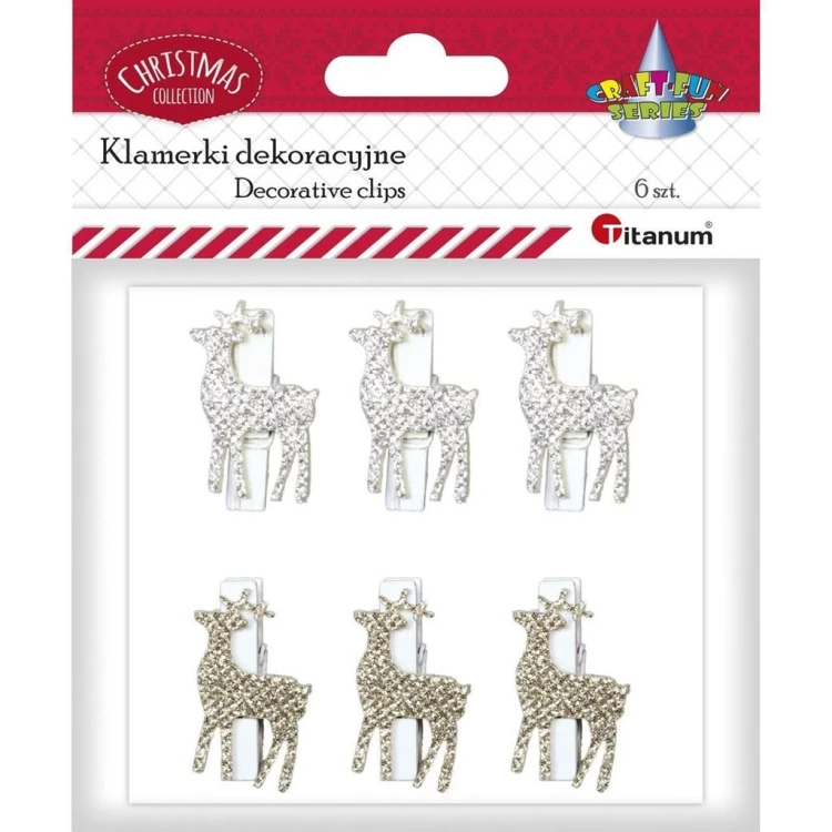 Klamerki drewniane Renifer 6szt, Titanum