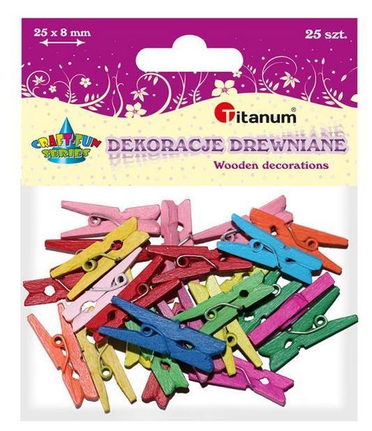 Klamerki drewniane 8 kolorów 3x25mm 25szt, Titanum