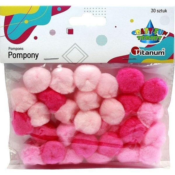 Pompony akrylowe 25mm różowe 30szt, Titanum