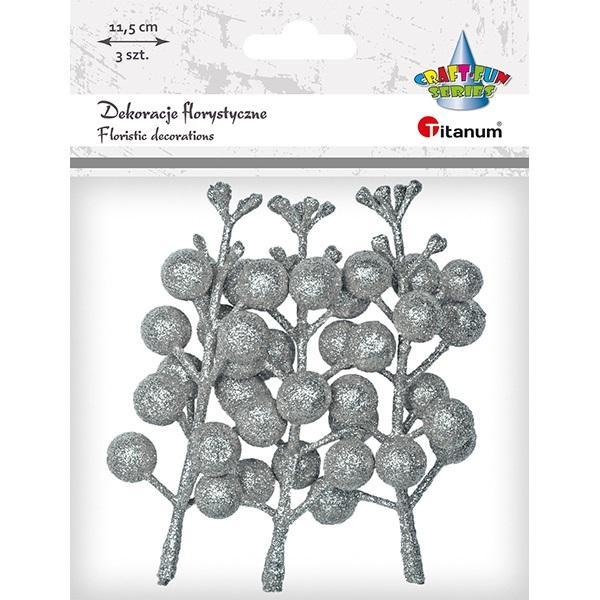 Gałązki owoców winobluszczu srebrne 3szt, Titanum