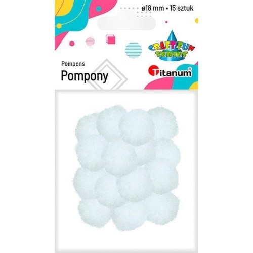 Pompony poliestrowe 18mm białe 15szt, Titanum