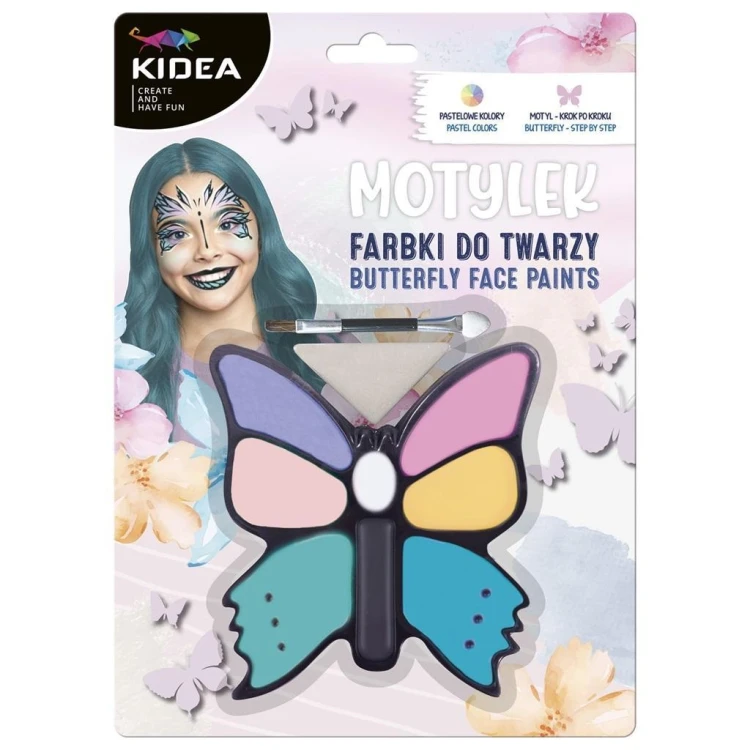 Farbki do twarzy Motylek 8 kolorów KIDEA, DERFORM