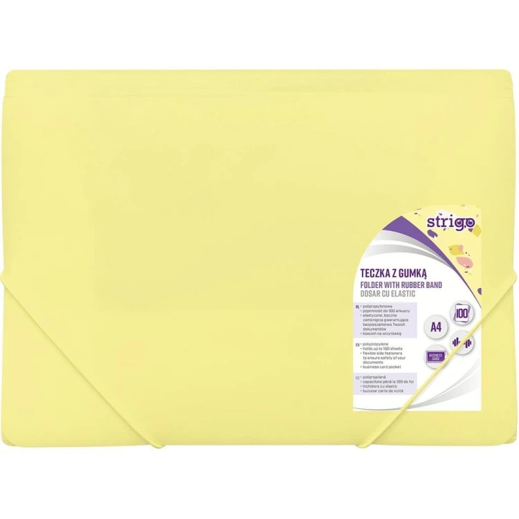 Teczka z gumką A4 PP pastel żółta STRIGO, Strigo