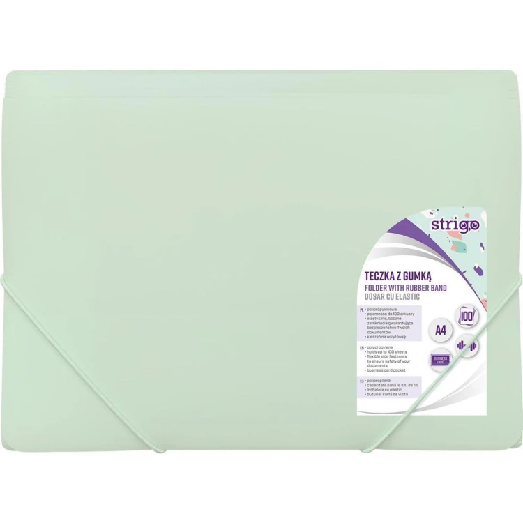 Teczka z gumką A4 PP pastel miętowa STRIGO, Strigo