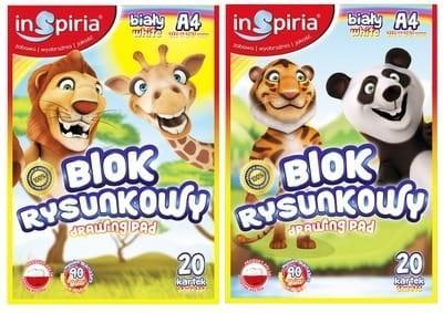 Blok rysunkowy A4/20K 90g biały (20szt), InSpiria