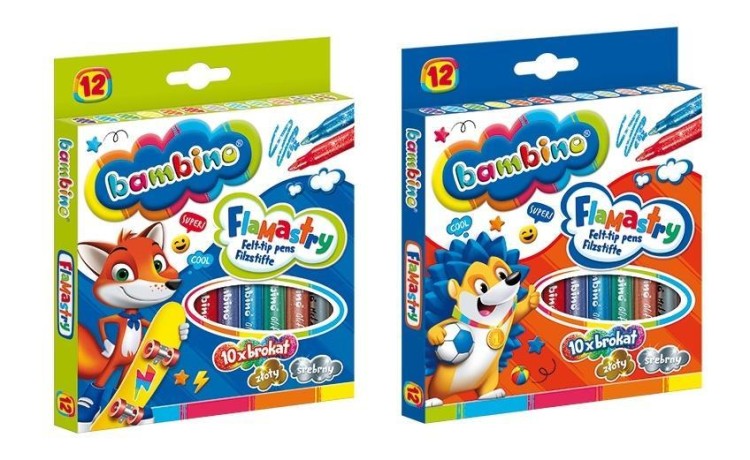 Flamastry brokatowe 12 kolorów BAMBINO
