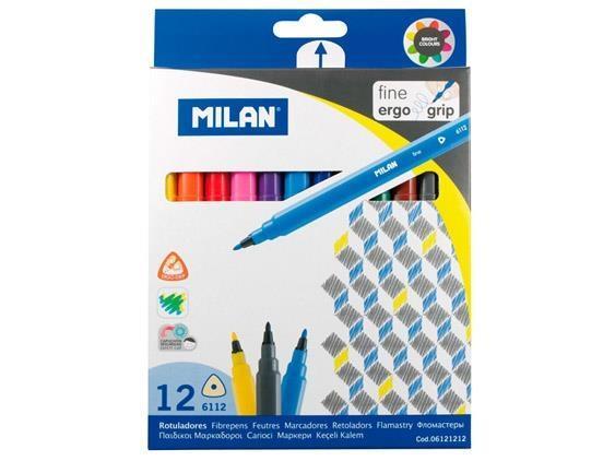 Flamastry trójkątne cienkie 12 kolorów MILAN