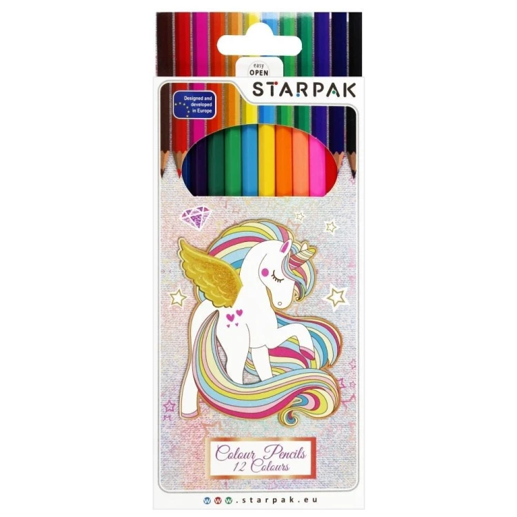 Kredki ołówkowe 12 kolorów Unicorn, STARPAK