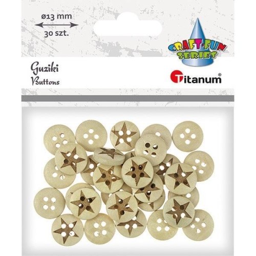 Guziki drewniane gwiazdy 13mm 30szt, Titanum