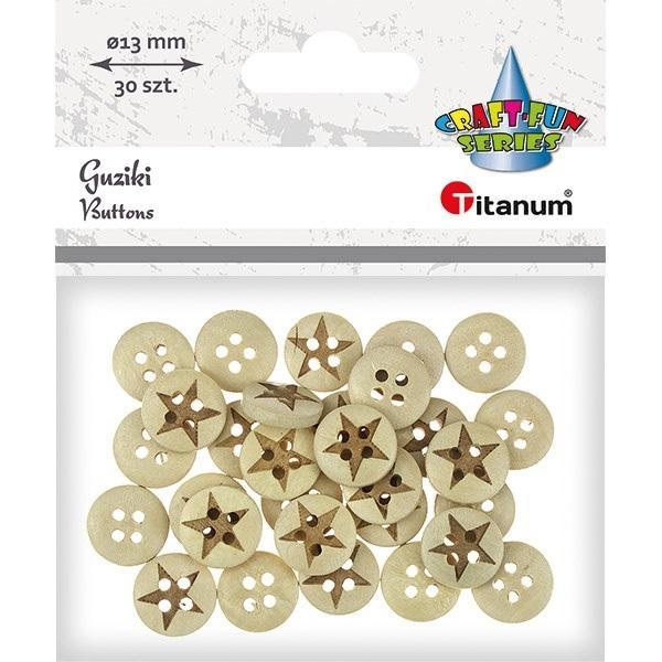 Guziki drewniane gwiazdy 13mm 30szt, Titanum