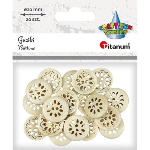 Guziki drewniane ażurowy kwiat 20mm 20szt, Titanum