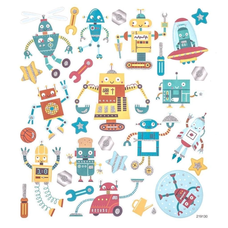 Naklejki z brokatem roboty 28szt, Dalprint