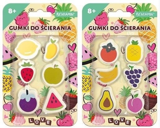Gumki do ścierania 6szt owoce, Beniamin