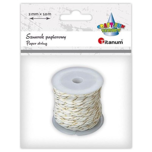 Sznurek papierowy 2mm 10m biało-złoty, Titanum