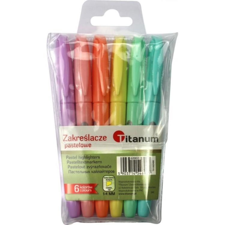 Zakreślacze pastelowe 6 kolorów, Titanum