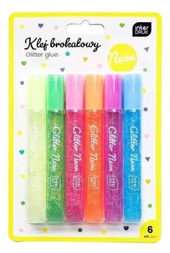 Klej do dekoracji brokatowy 6kol neon, INTERDRUK