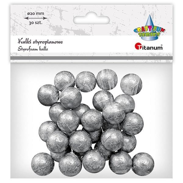 Kulki styropianowe 20mm 30szt srebrne, Titanum