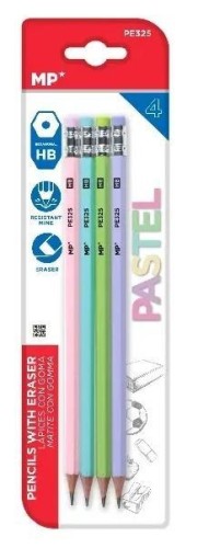 Ołówek z gumką HB 4szt pastel, MP Main Paper
