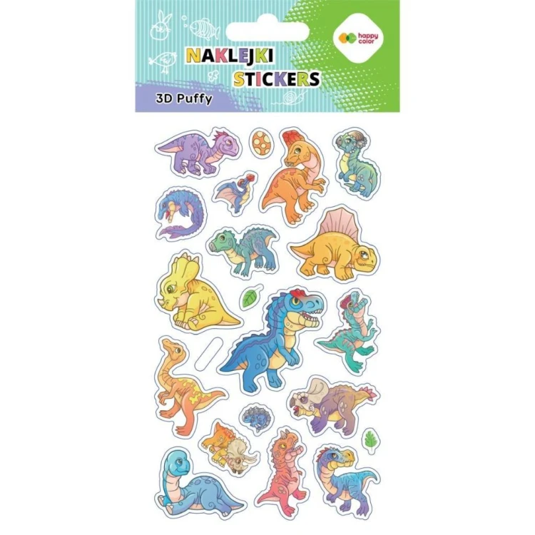 Naklejki 3D Puffy Dino 10x20cm HAPPY COLOR, GDD