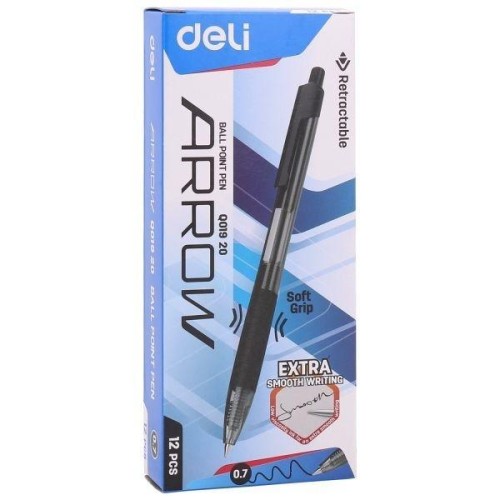 Pióro kulkowe Arrow 0,7mm czarne (12szt), DELI