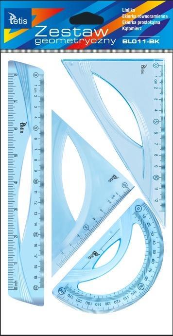 Zestaw geometryczny linijka 20cm niebieski, Tetis